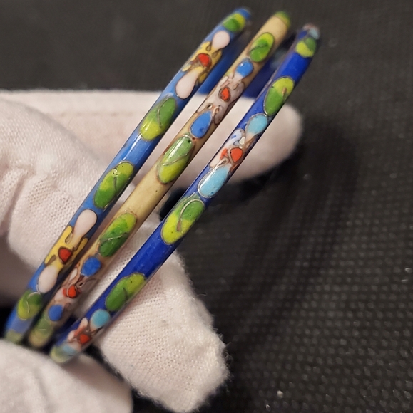 ♥️HOST PIC♥️ Vintage Jewelry Cloisonne Bracelets Set of 3, Vintage Bangle - Picture 6 of 11